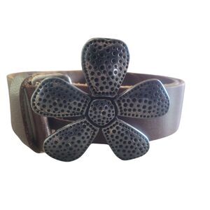 Silpada Brown Belt with Silver Flower Buckle